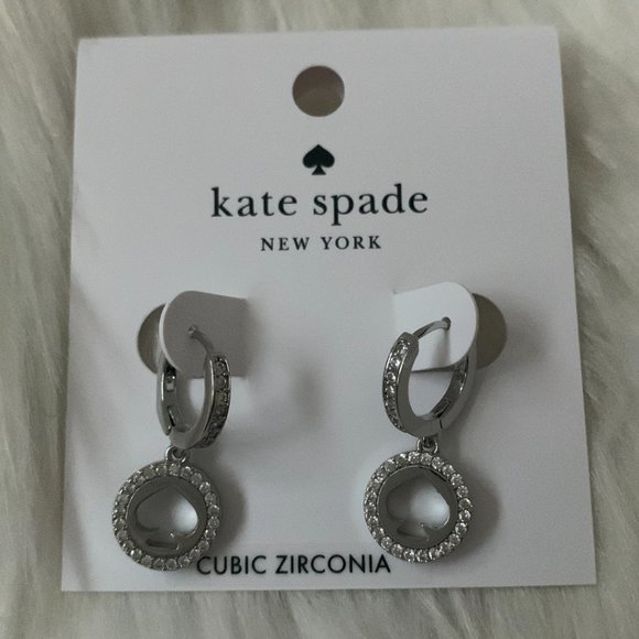 KATE SPADE Spot the Spade Pave Huggie Earrings in Silver - Picture 3 of 4